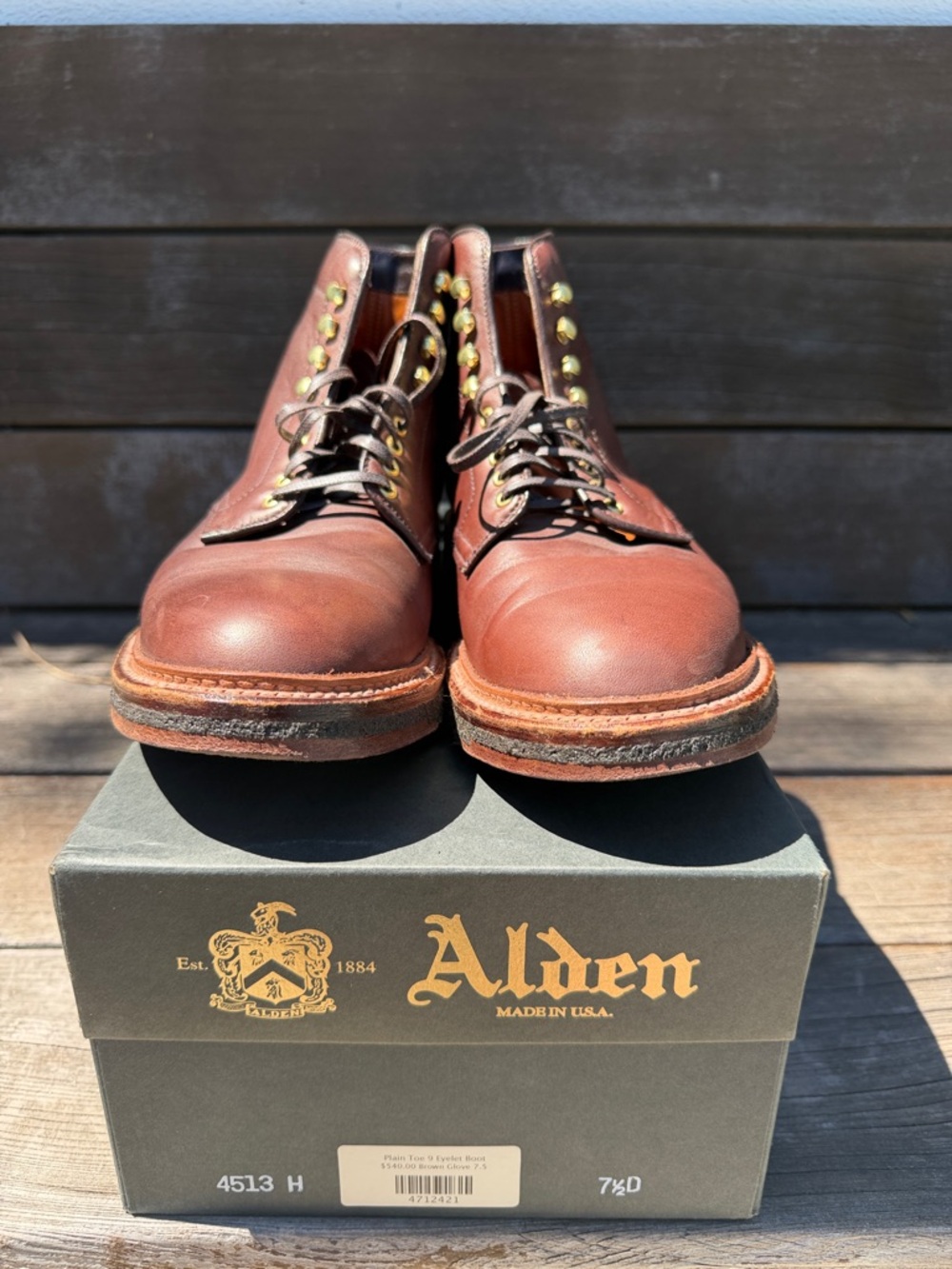 Alden Men's 4513H - Plain Toe Boot - Brown CXL 7.5D - Picture 1 of 9